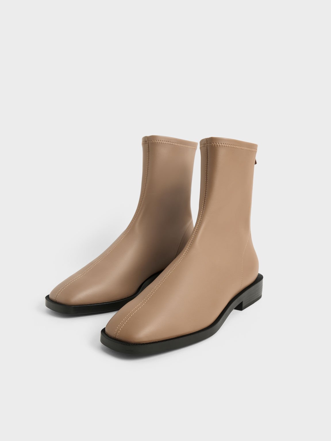 Square Toe Zip-Up Ankle Boots, Camel, hi-res