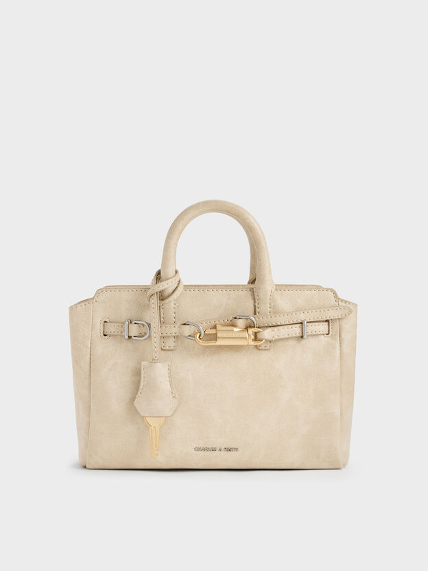 Mini Delfina Belted Tote Bag, Sand, hi-res