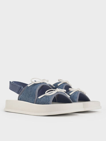 Sandalias Denim con doble lazo para niña, Azul mezclilla, hi-res