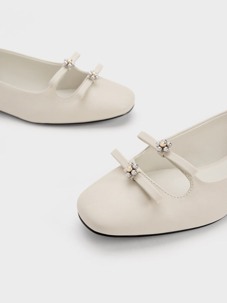 Chalk Floral Beaded Bow Ballerinas - CHARLES & KEITH US