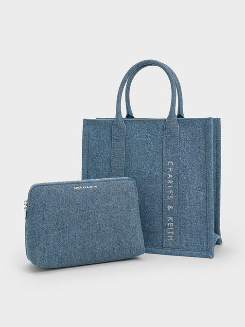 Clover Denim Tote Bag, Denim Blue, hi-res