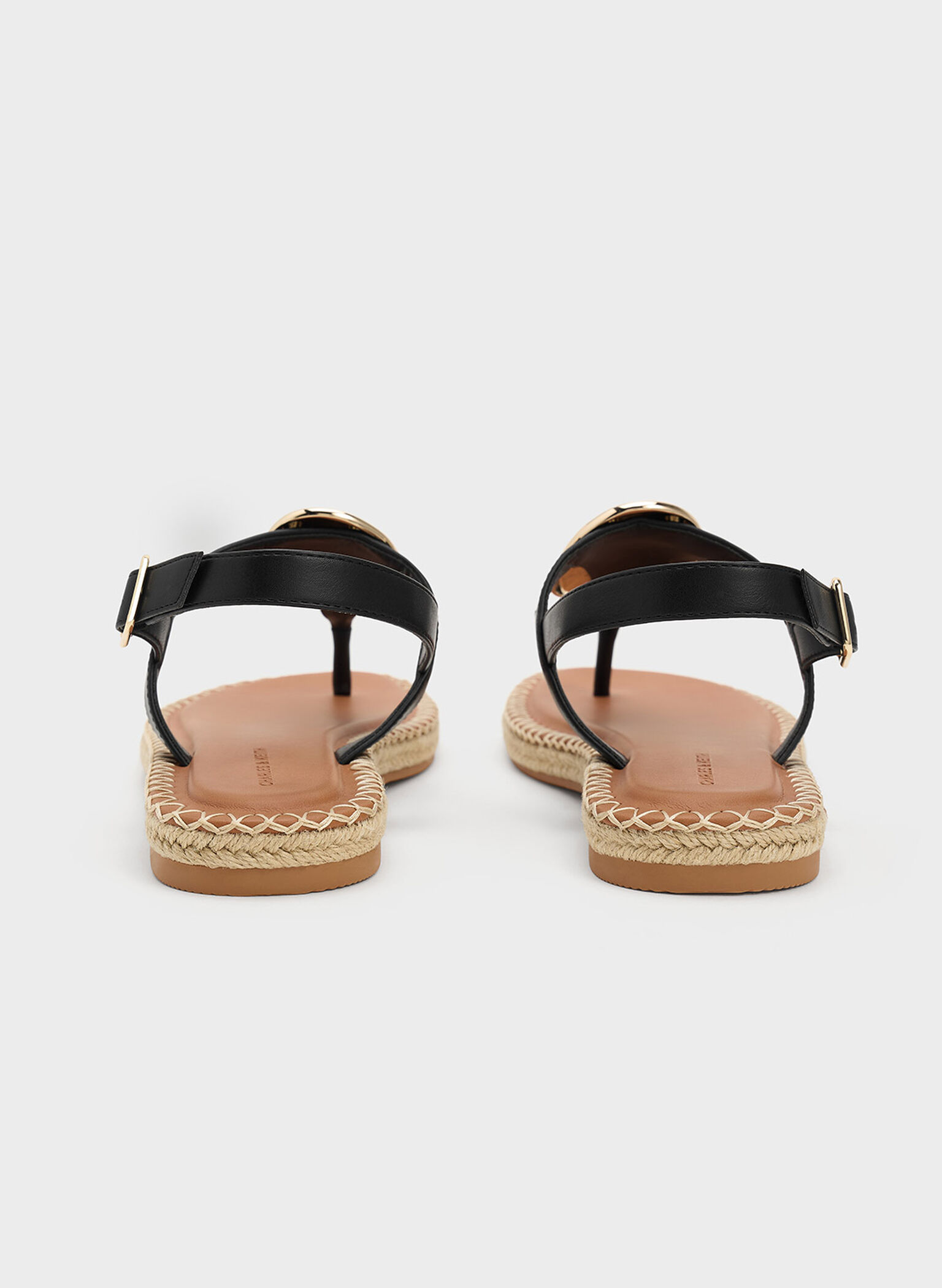 Metallic Oval Espadrille Sandals, Black, hi-res