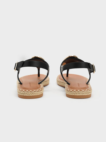 Metallic Oval Espadrille Sandals, Black, hi-res