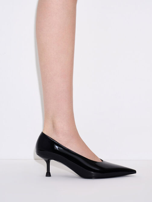 Zapatos de charol con tacón bajo y punta afilada, Charol negro, hi-res