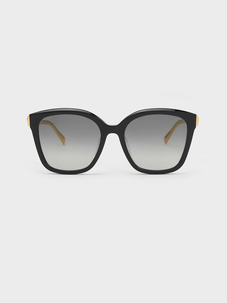 Oversized Square Acetate Sunglasses, Black, hi-res