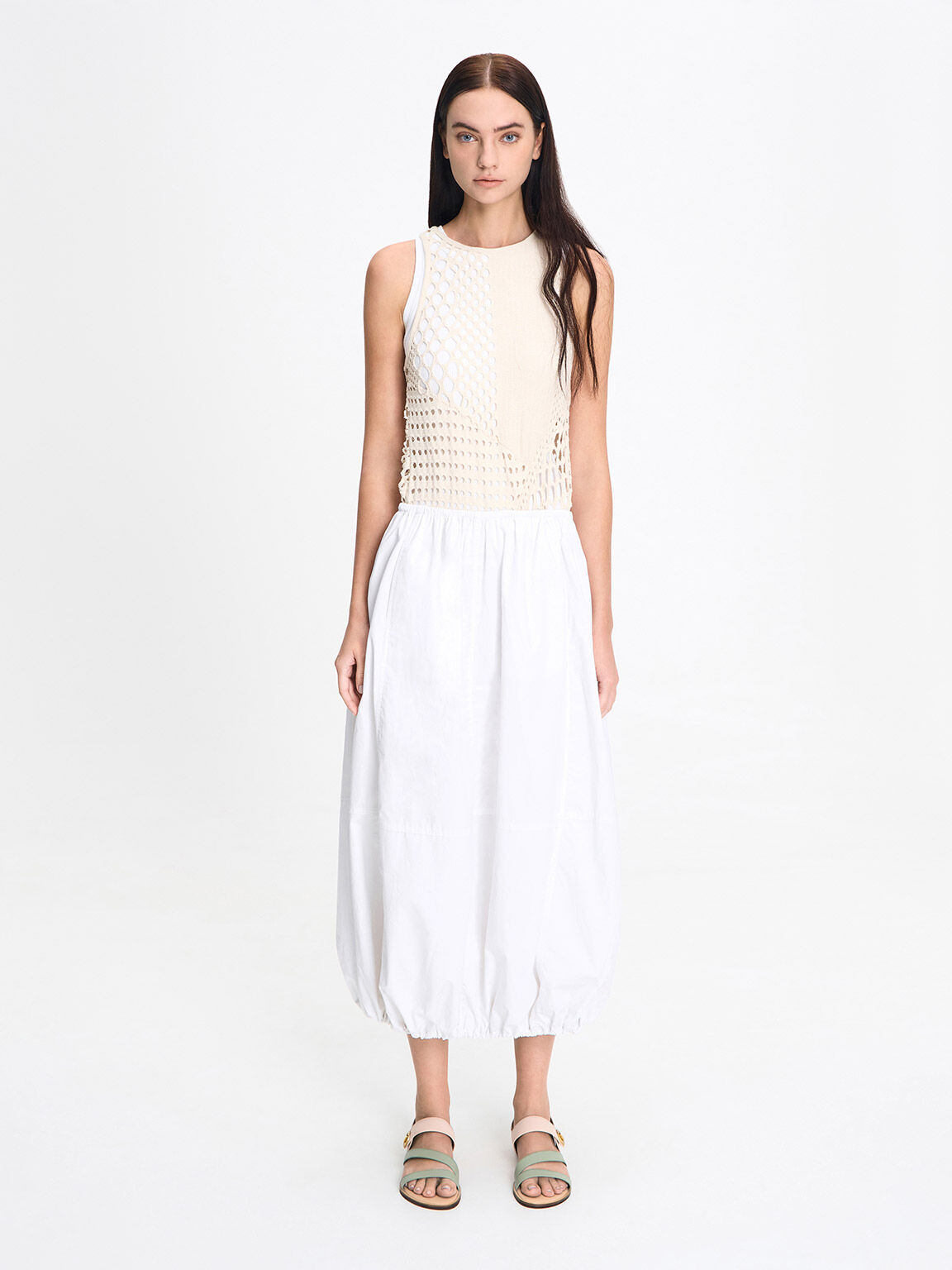 Two-Tone Asymmetric Strappy Sandals, Nude, hi-res