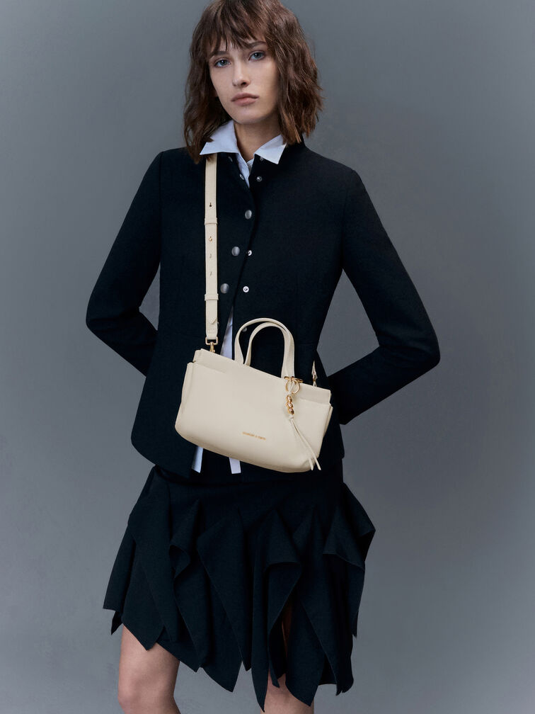 Mini Zephyr Tassel Tote Bag, Cream, hi-res