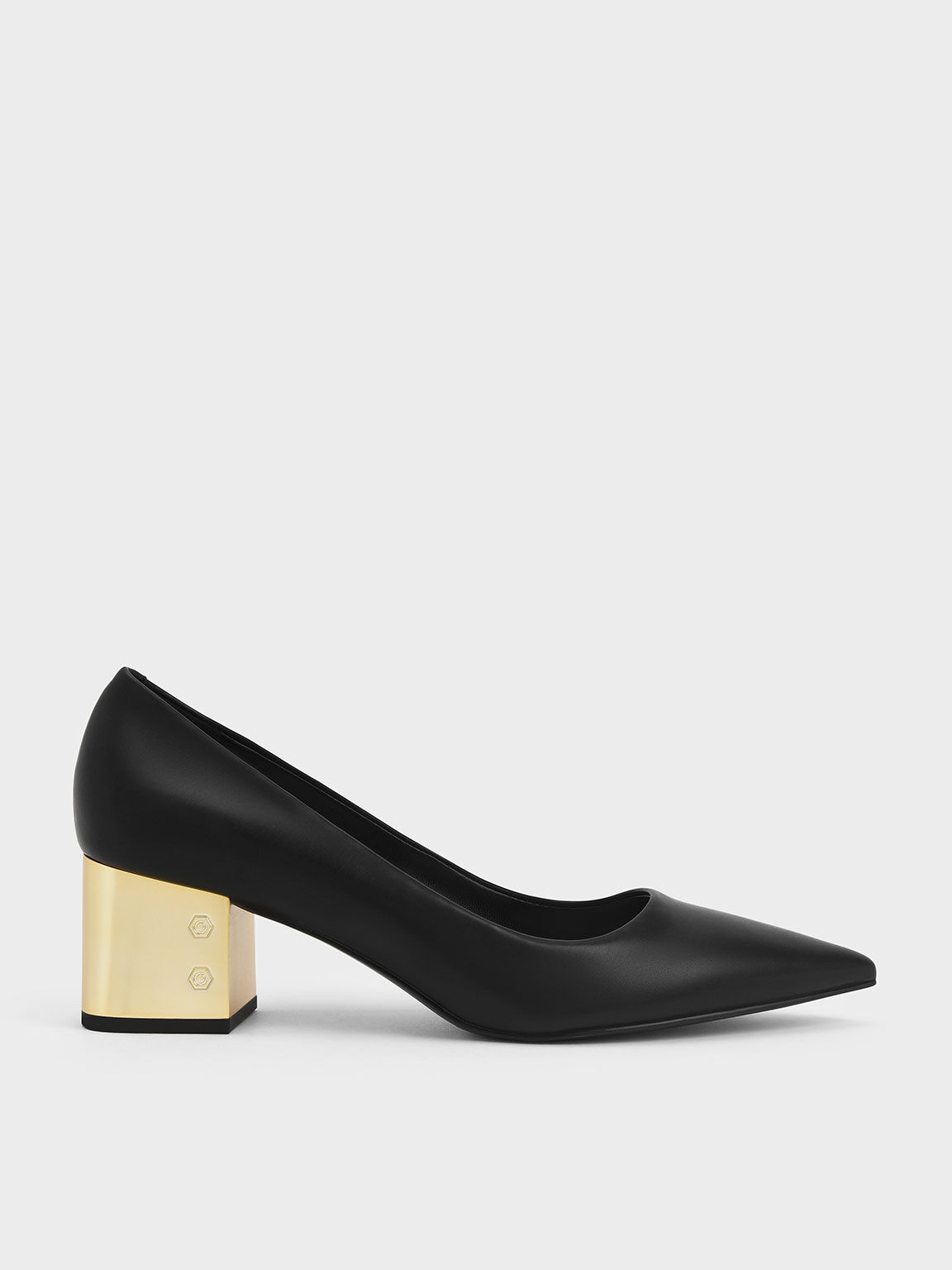 Metallic Block Heel Pumps, Black, hi-res