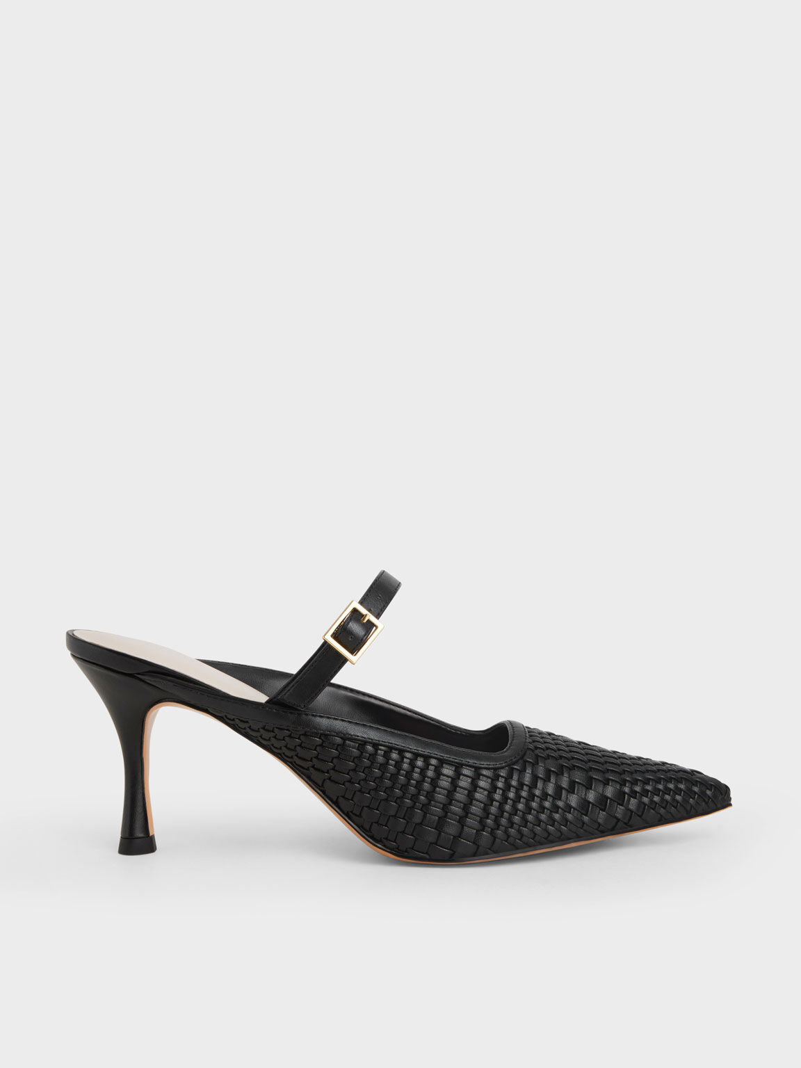 Woven Heeled Mules, Black, hi-res