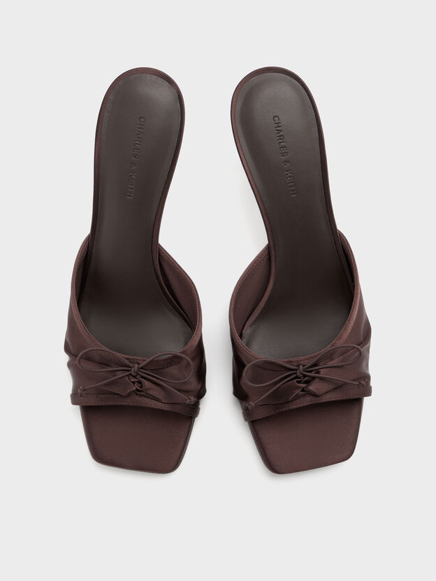 Sadira Satin Heeled Mules, Dark Brown, hi-res