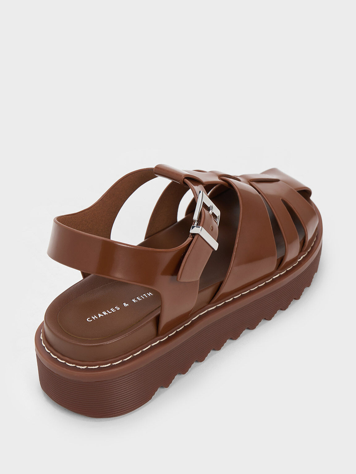 Interwoven Buckled Sandals, Cognac, hi-res