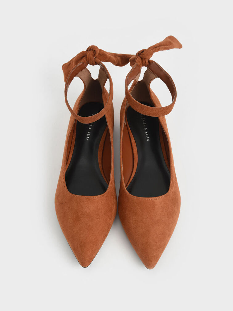 Textured Ankle Strap Ballerina Flats, Cognac, hi-res