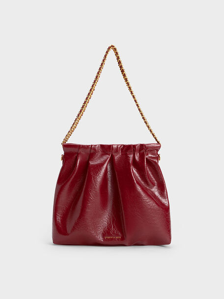 Duo Double Chain Hobo Bag, Burgundy, hi-res