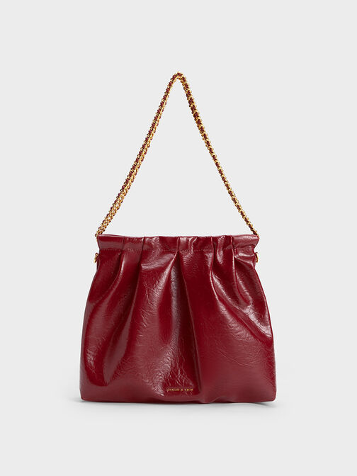Duo Double Chain Hobo Bag, Burgundy, hi-res