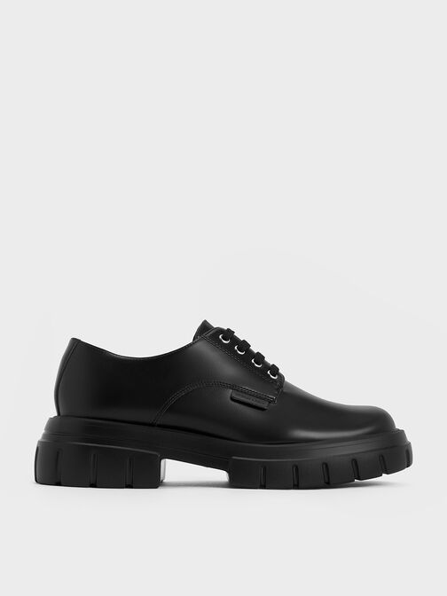 Lace-Up Chunky Oxfords, Black, hi-res