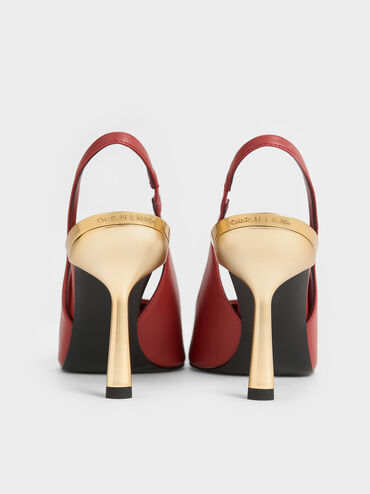 Zapatos de salón con tira trasera, punta puntiaguda y tacón metálico, Rojo ladrillo, hi-res