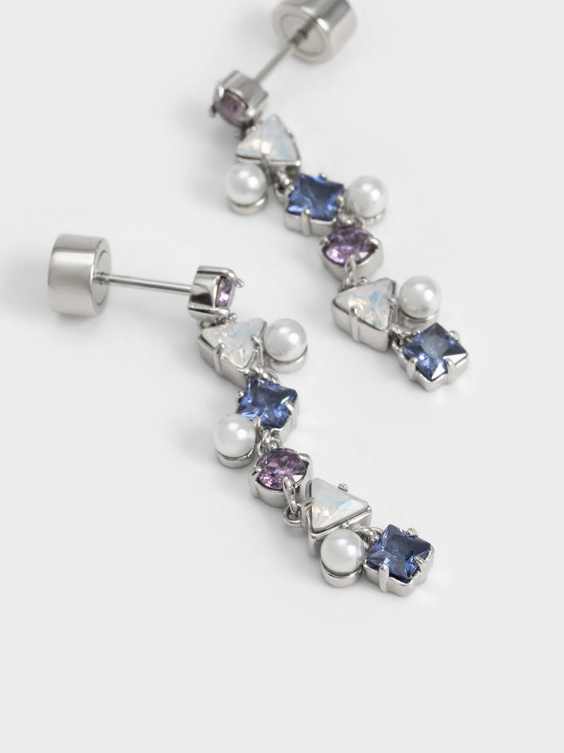 Pearl & Crystal-Embellished Drop Earrings, Lilac, hi-res