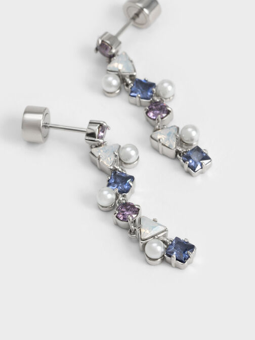 Pearl & Crystal-Embellished Drop Earrings, Lilac, hi-res