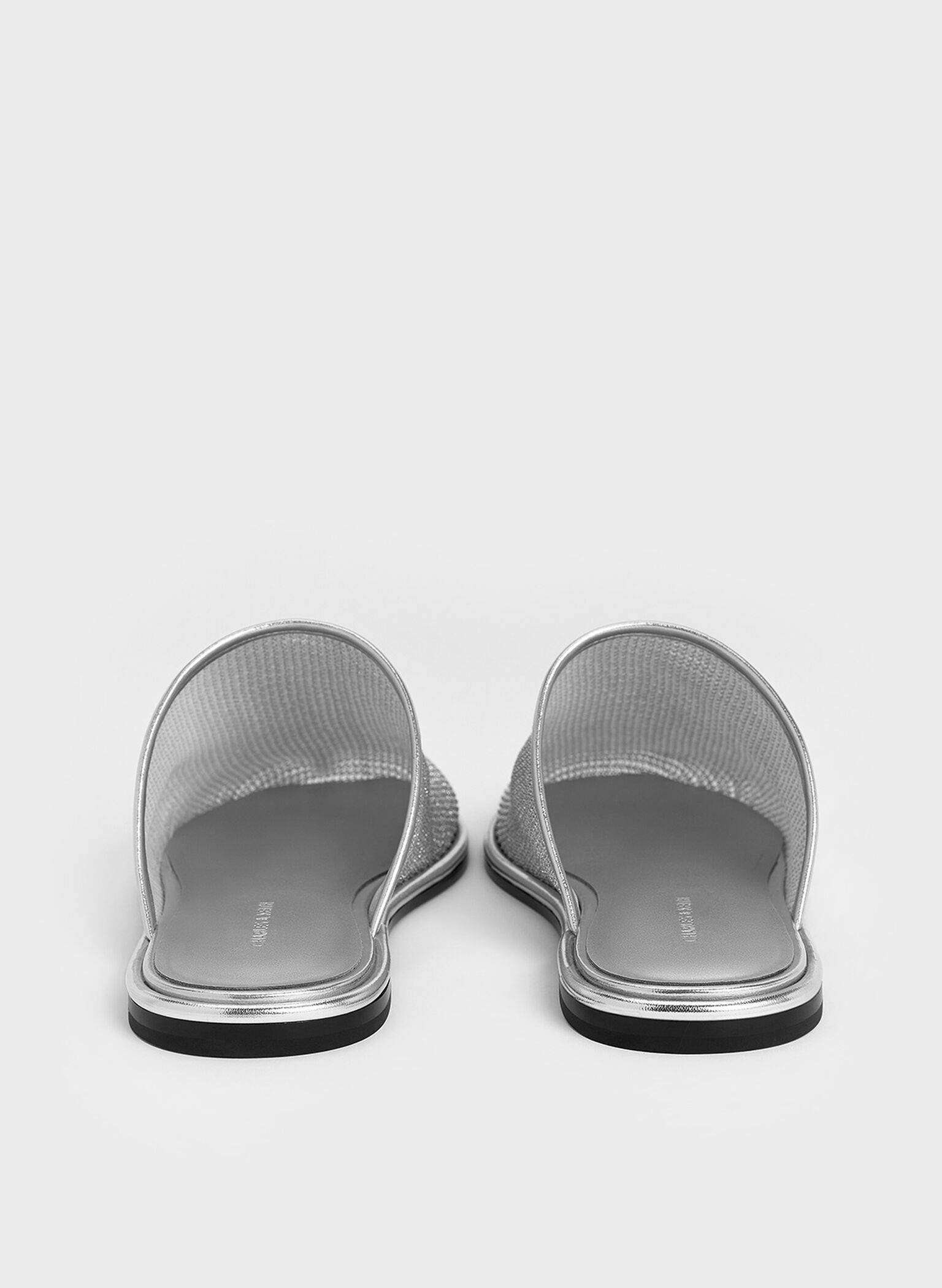 Mesh High-Vamp Flat Mules, Silver, hi-res