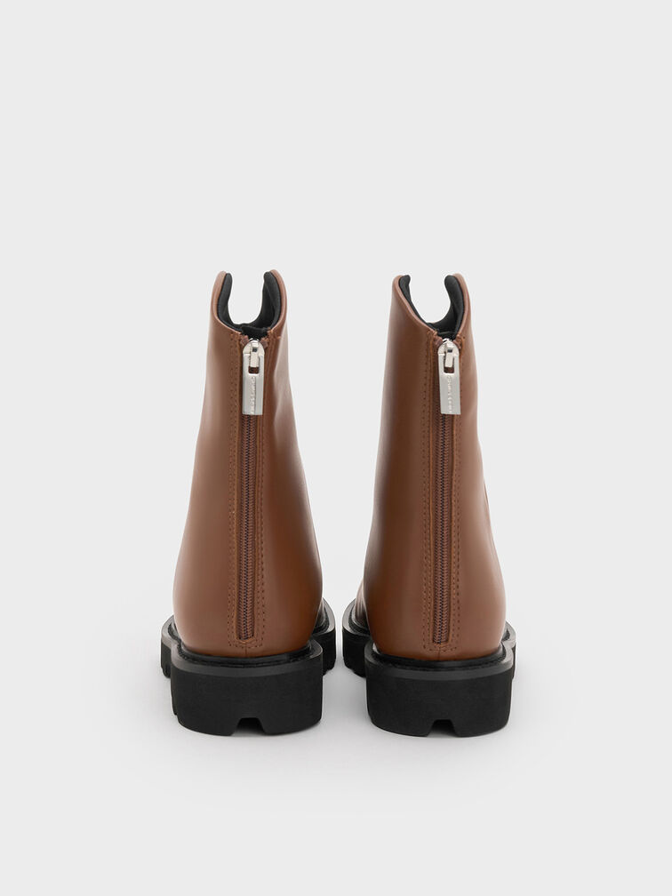 Girls' Chunky Ankle Boots, Brown, hi-res