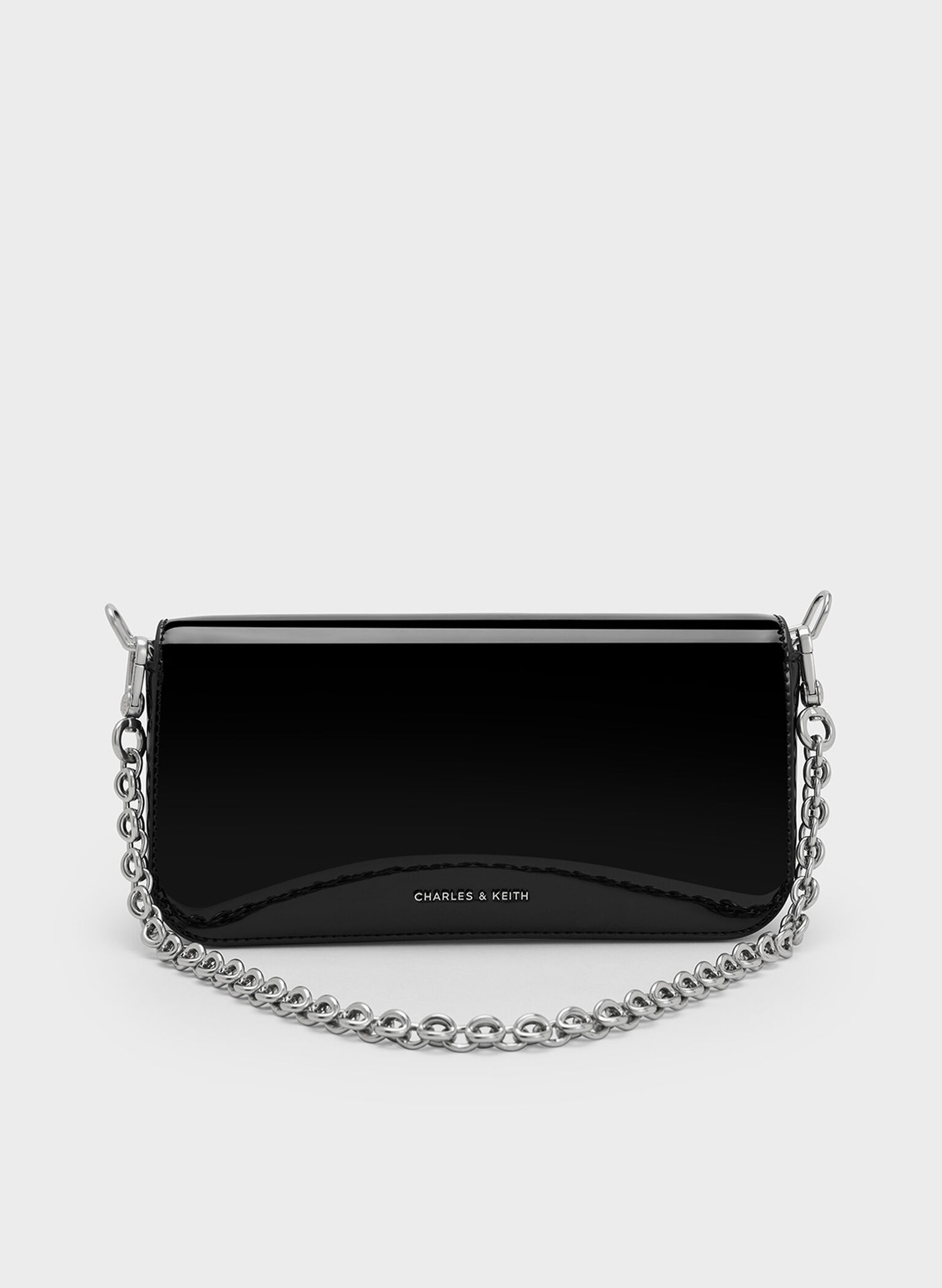 Bolso de charol con asa de cadena, Noir, hi-res