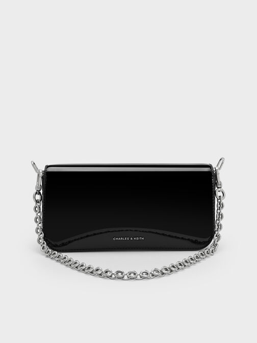 Patent Chain-Handle Shoulder Bag, Noir, hi-res