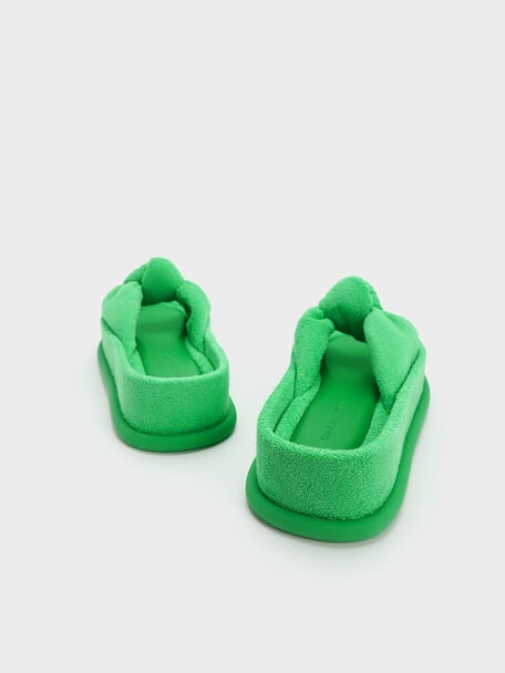 Loey 毛巾布扭結厚底拖鞋, 綠色, hi-res