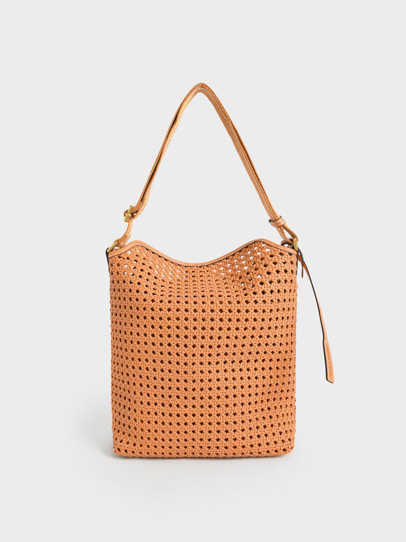 Cecily Woven Large Shoulder Bag, Pumpkin, hi-res