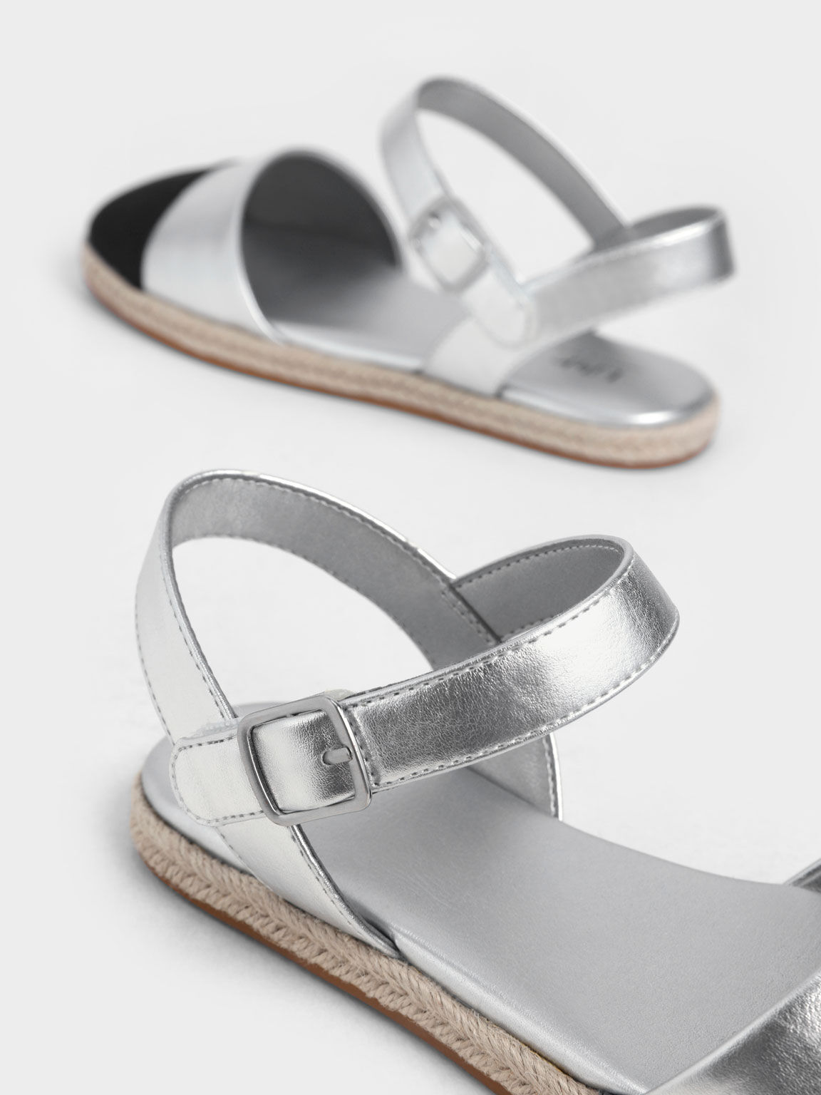 Girls Two Tone Ankle Strap Espadrilles Silver