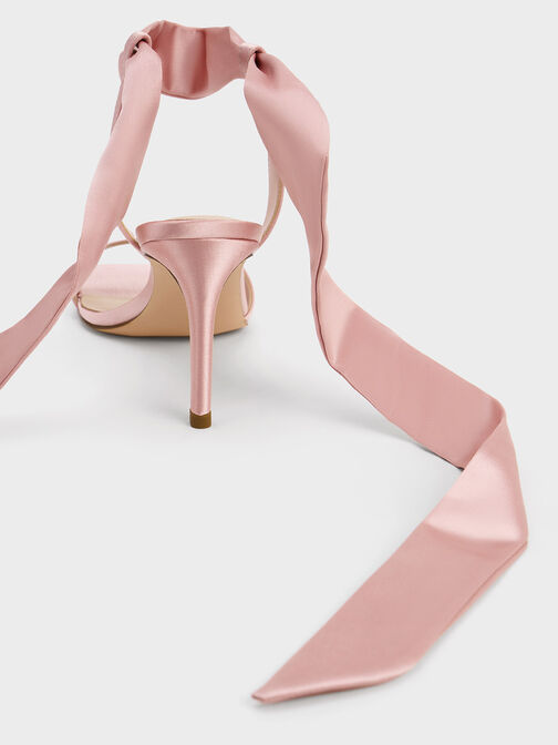 Satin Tie-Around Heeled Sandals, Pink, hi-res