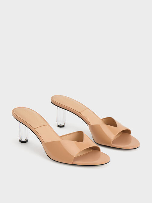 Leather Geometric Heel Mules, Nude, hi-res