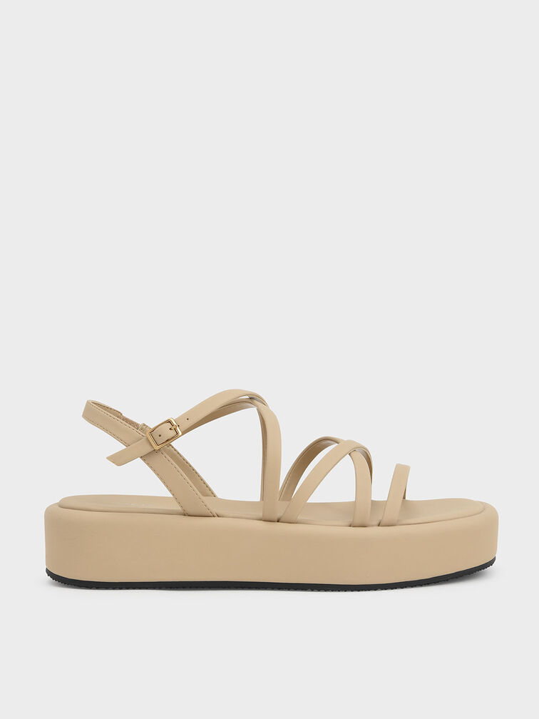 Strappy Padded Flatforms, Sand, hi-res