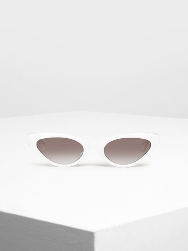 Acetate Oval Frame Sunglasses, White, hi-res