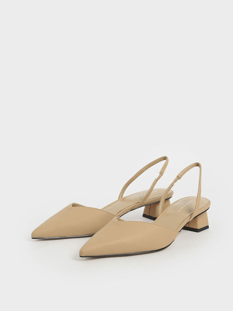 Trapeze Heel Slingback Pumps, Beige, hi-res