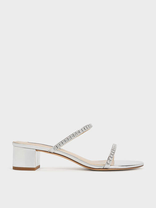 Ambrosia Metallic Gem-Embellished Sandals, Silver, hi-res