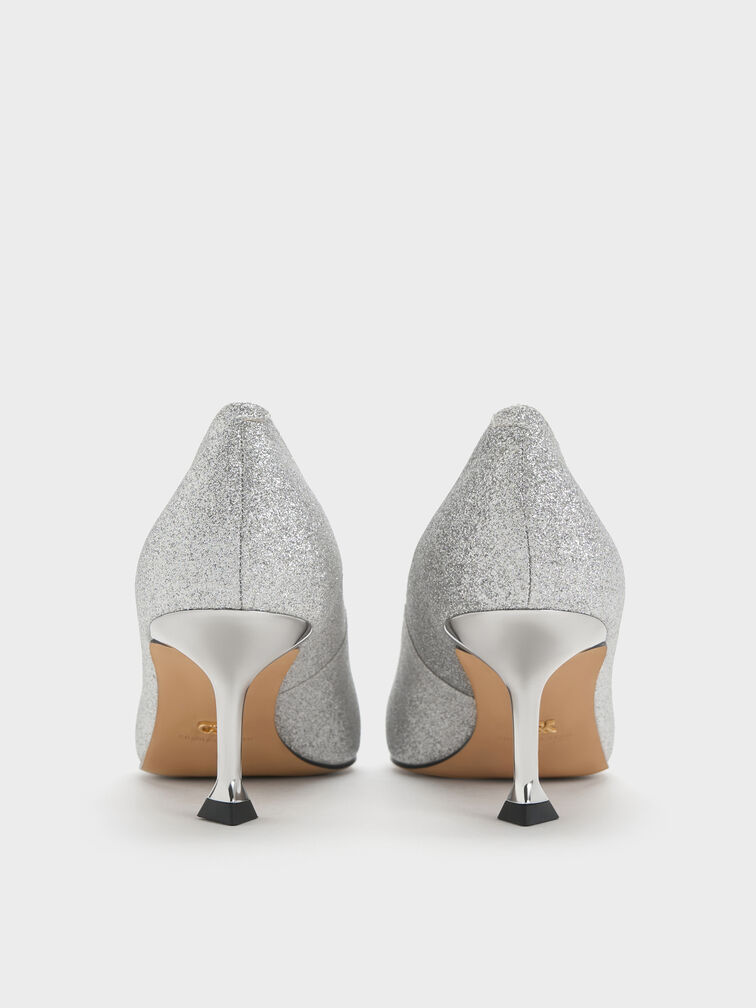 Ever Glittered Gem-Embellished Kitten Heel Pumps, Silver, hi-res