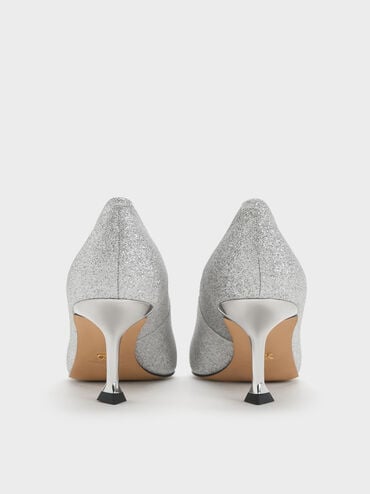 Escarpins en satin à ornement bijoux, Argent, hi-res