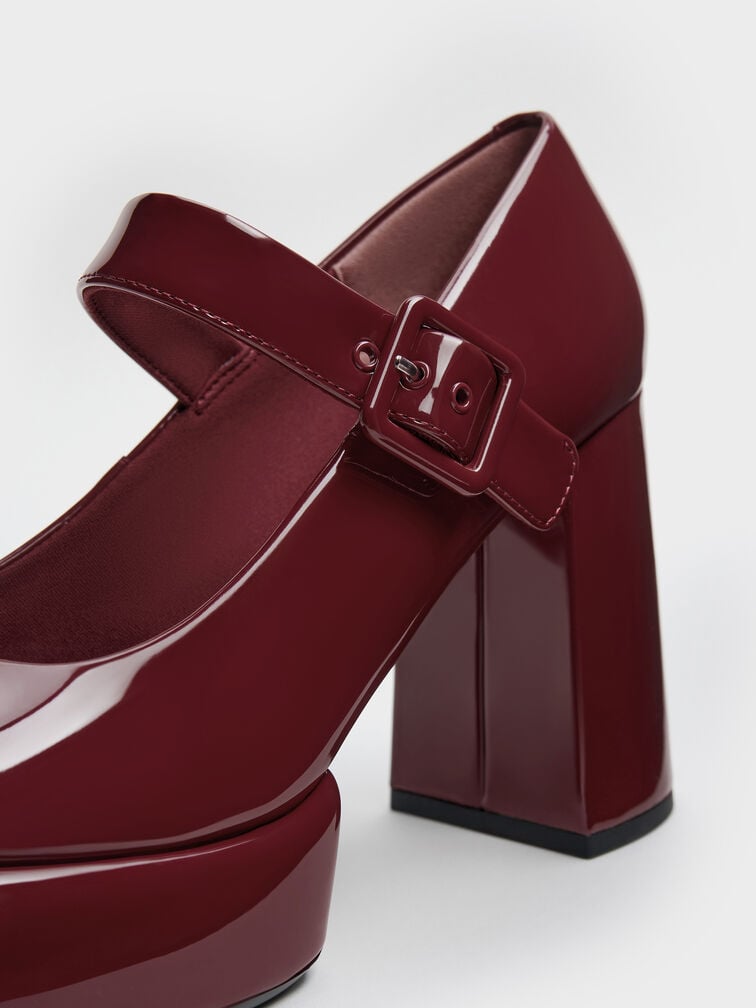 Patent Block-Heel Platform Mary Jane Pumps, Burgundy Patent Block-Heel Platform Mary Jane Pumps, Burgundy, hi-res