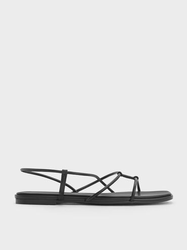 Square-Toe Strappy Sandals, Black, hi-res
