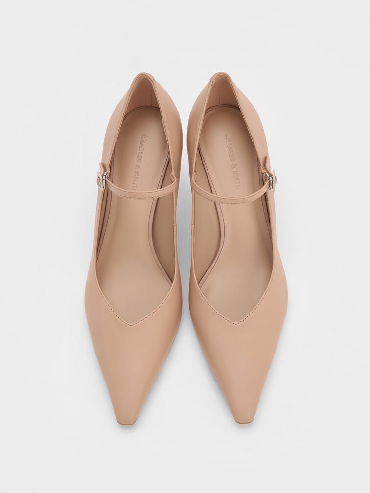 Pointed-Toe Stiletto-Heel Pumps, Nude, hi-res