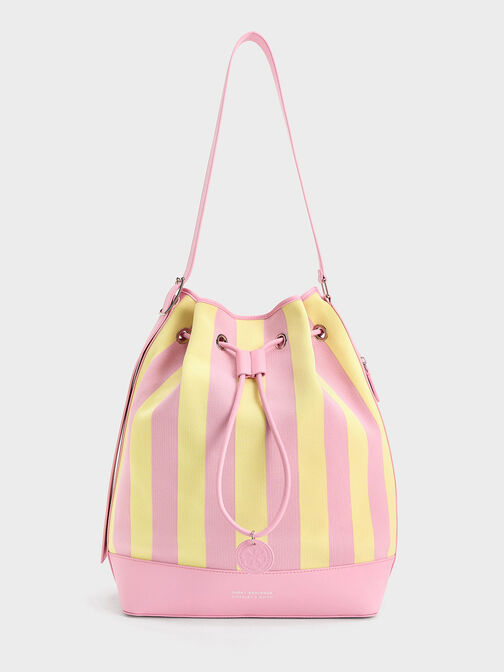 Large Striped Bucket Bag, Yellow, hi-res