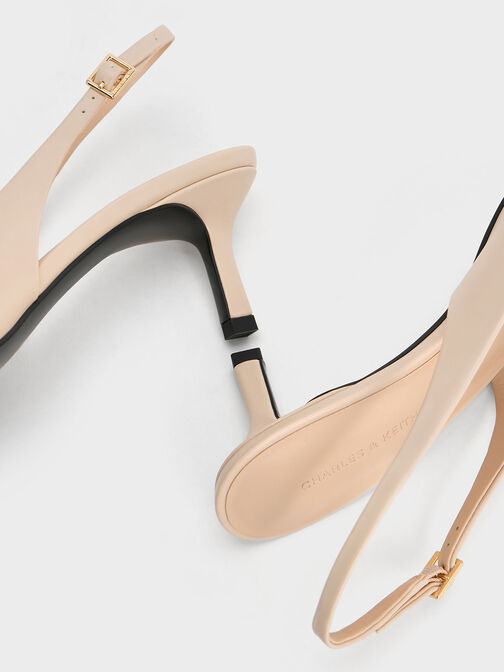 Zapatos de tacón destalonados con acento metálico, Nude, hi-res