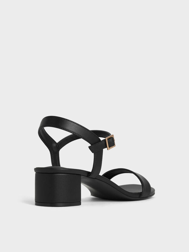 Sandalias con tac&oacute;n de bloque y correa al tobillo, Negro, hi-res