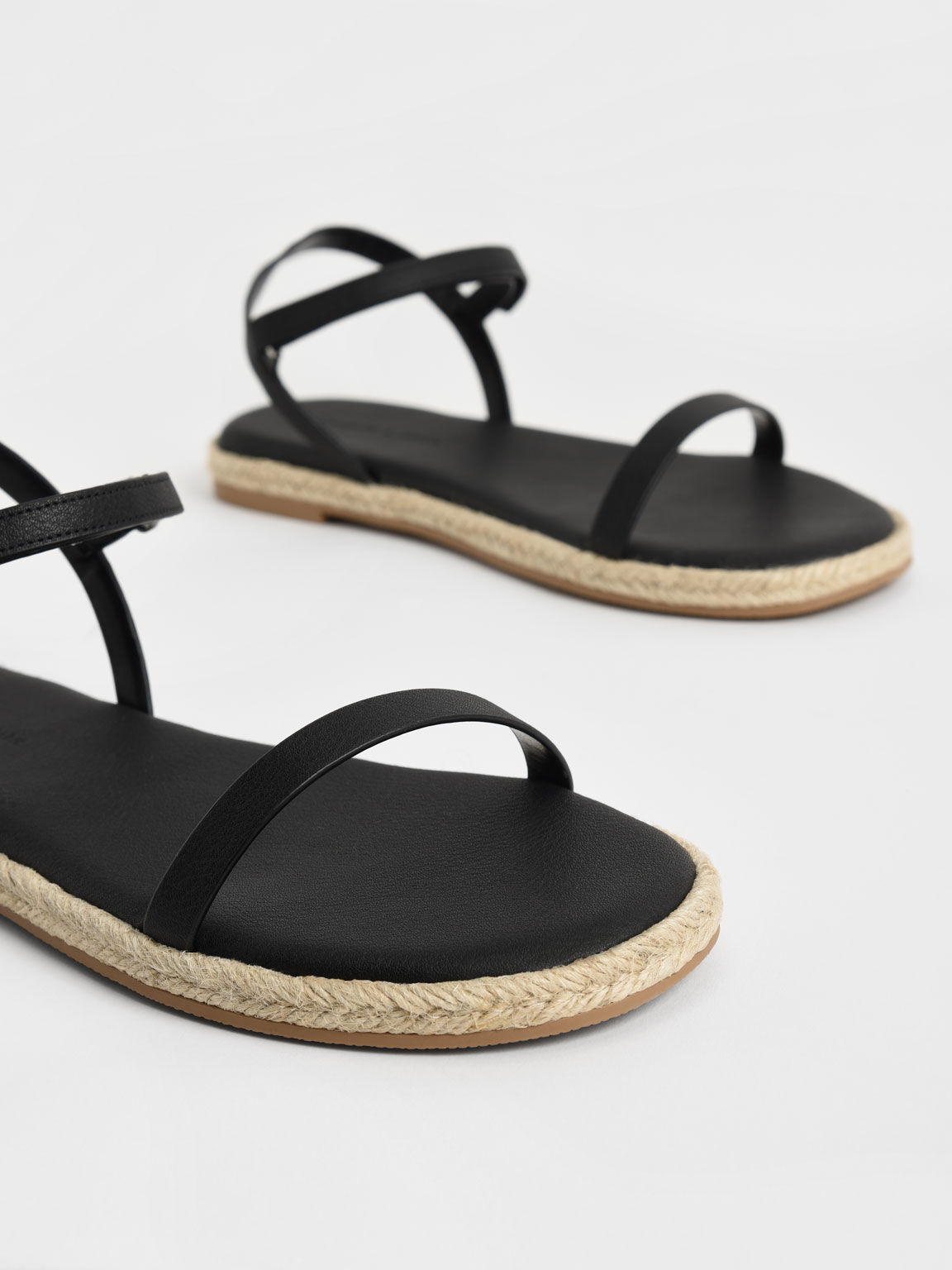 Ankle-Strap Flat Espadrille Sandals, Black, hi-res