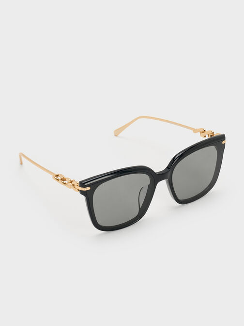 Kris Chain-Detail Sunglasses, Black, hi-res