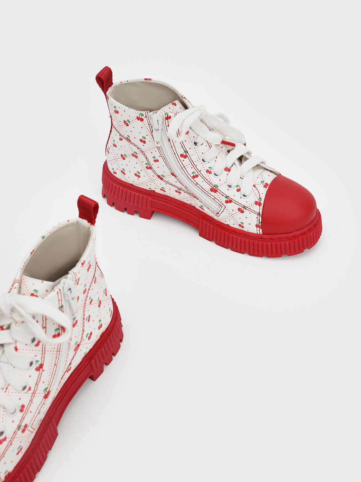 Girls' Cherry-Print High-Top Sneaker Boots, Red, hi-res