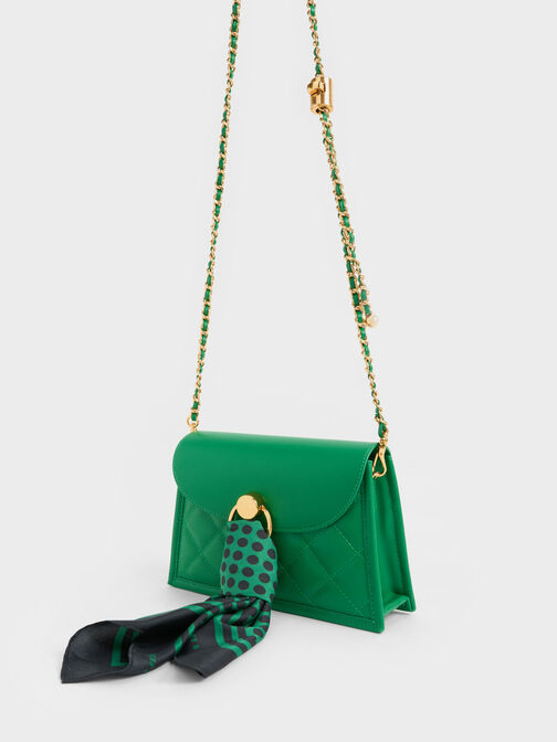 Bolso Roza con cuentas y asa con pañuelo, Verde, hi-res