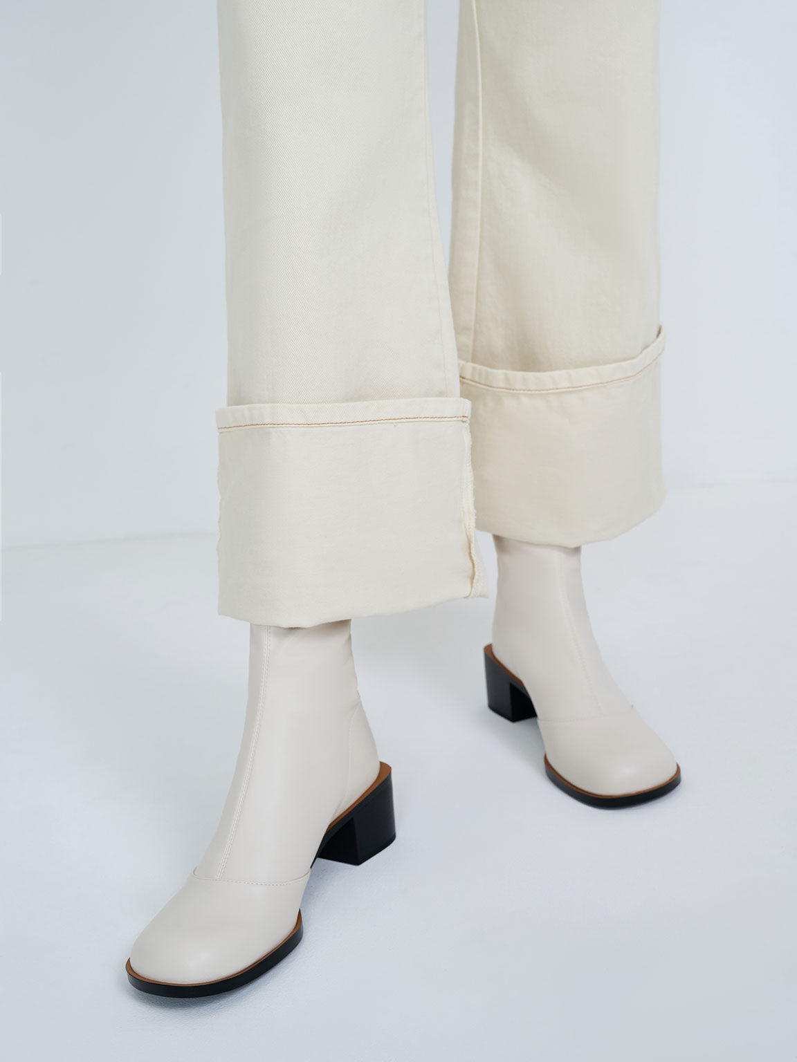 Stitch Trim Ankle Boots, Chalk, hi-res