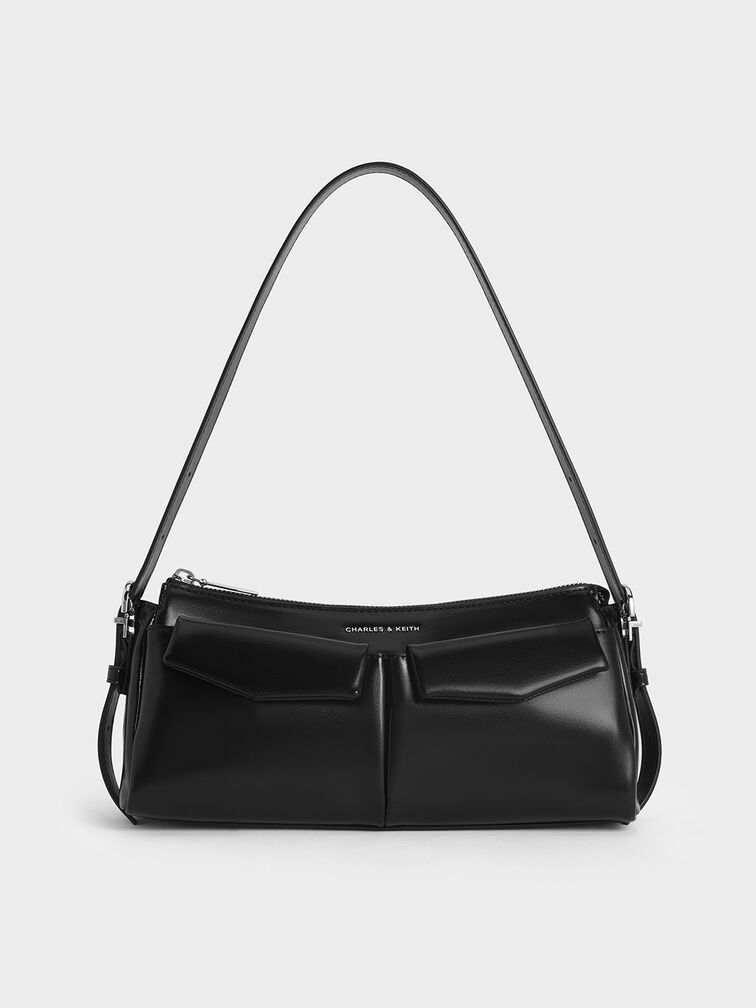 Rachel Elongated Front-Pocket Chain-Handle Bag, Noir, hi-res