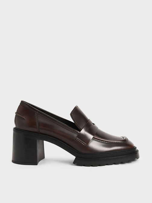 Penny Loafer Pumps, Dark Brown, hi-res